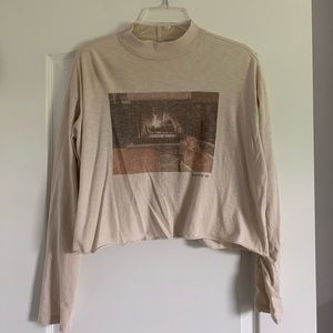 Tan AERIE Long-Sleeved Lighthweight Shirt with Graphic